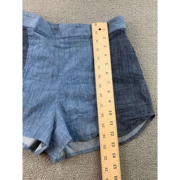 Alice + Olivia Shorts Womens 8 Blue Linen Blend Colorblock Two Tone High Rise - Picture 6 of 7